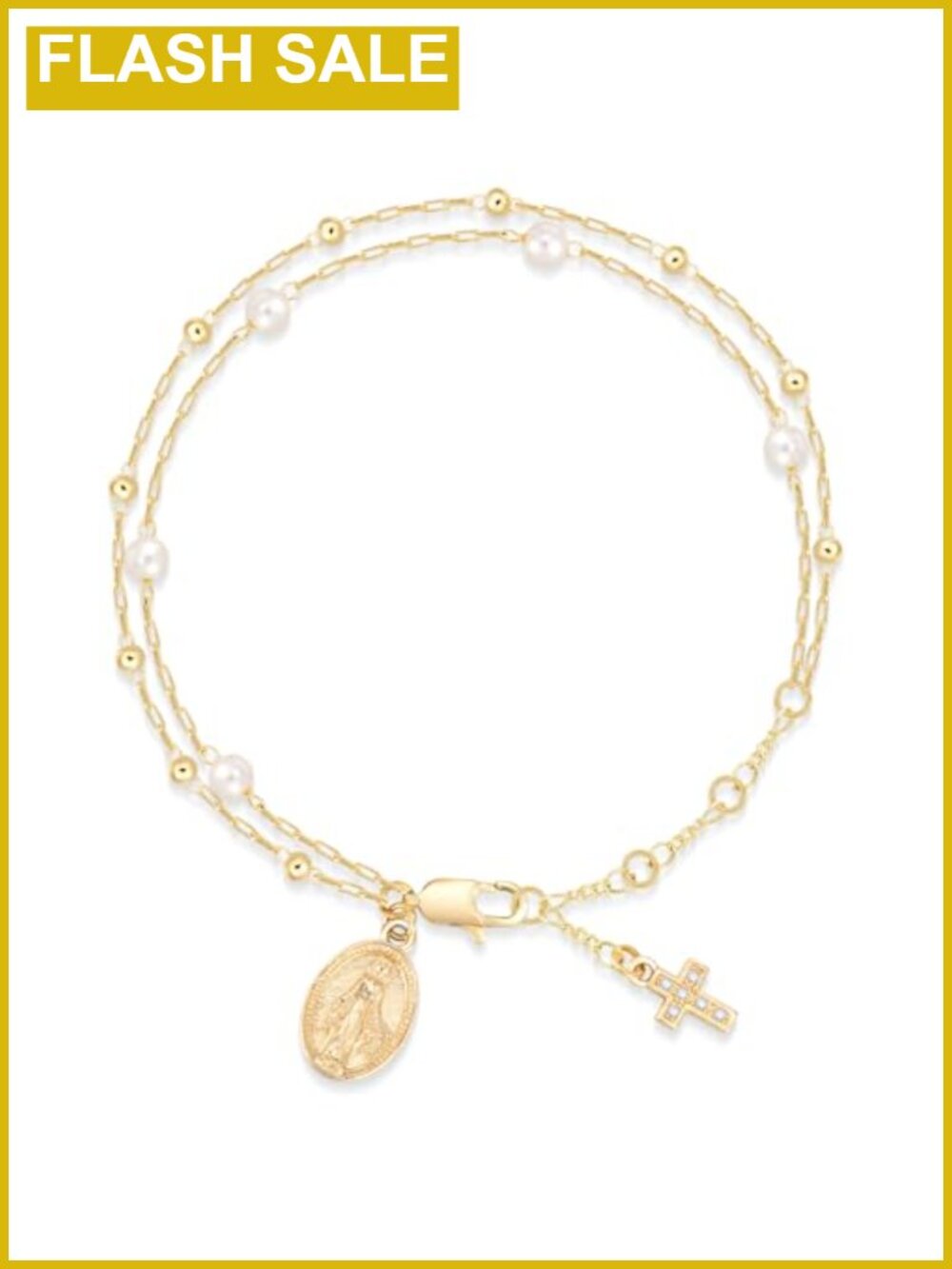 14K Gold Plated Virgin Mary Rosary Bracelet Adjustable Layered Catholic Jewelry
